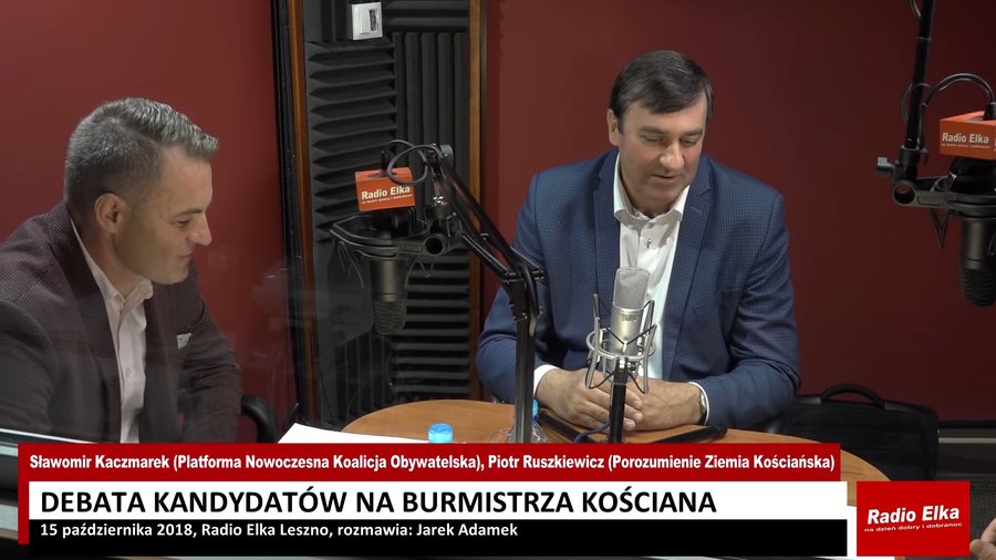 Kaczmarek i Ruszkiewicz spotkali się przed pierwszą turą na antenie Radia Elka. Jako jedyni z pięciorga kandydatów na burmistrza Kościana przyjęli zaproszenie na debatę w radiu.