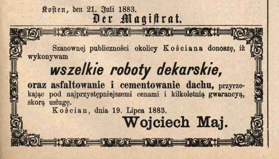 „Kostener Kreisblatt ”, nr 29, 21 VII 1883 r.
