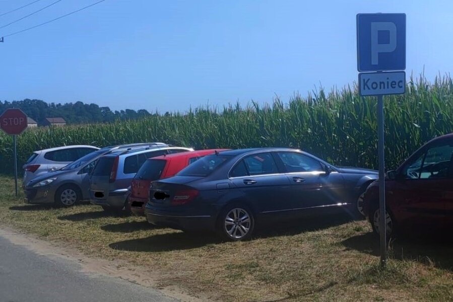 Nieprawidłowo zaparkowane samochody przy letnisku w Nowym Dębcu.
